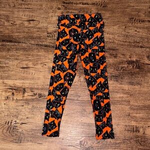 LuLaRoe Kids Leggings with Black Cat Print on Orange